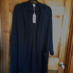 Black waffle weave knit hooded cardigan